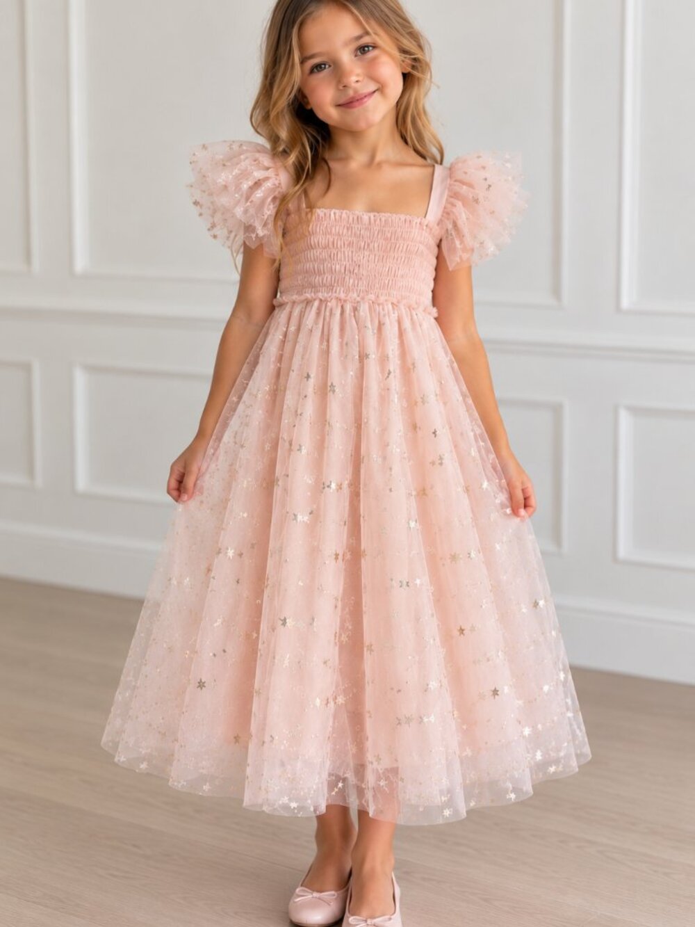 LUNA LUNA Light Pink Tulle Princess Dress Star Embellishments Girl's Size 8